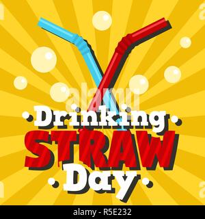 Drinking straw day concept banner. Flat illustration of drinking straw day vector concept banner for web design Stock Vector