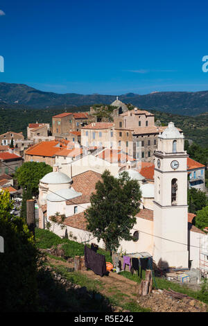 France, Corsica, Haute-Corse Department, La Balagne Region, Belgodere, elevated town view Stock Photo