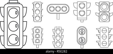 Road traffic lights icon set. Outline set of road traffic lights vector icons for web design isolated on white background Stock Vector