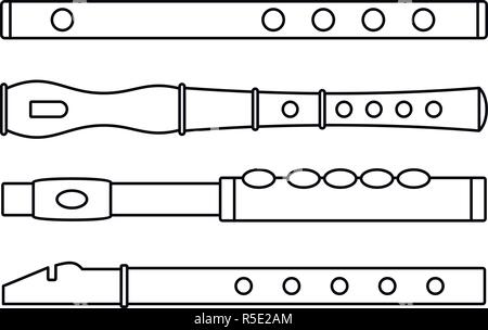 Music flute icon set. Outline set of music flute vector icons for web design isolated on white background Stock Vector