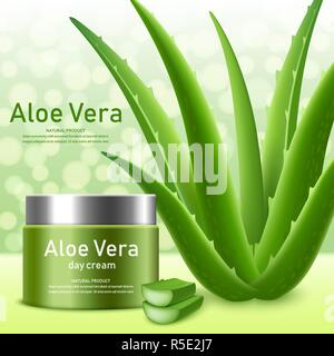 Aloe vera concept background. Realistic illustration of aloe vera vector concept background for web design Stock Vector