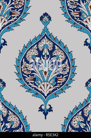 Iznik seamless ethnic pattern. Vector blue floral Turkish ornament with irises. Traditional eastern motif. Stock Vector