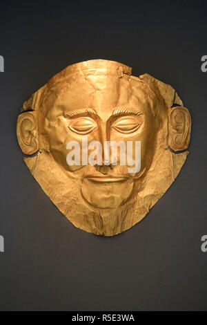 Greece, Attica, Athens, National Archaeological Museum, Gold death-mask known as Mask of Agamemnon Stock Photo