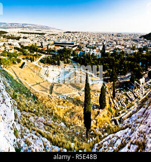 New Acropplis Museum & City Overview from the Acropolis, Plaka, Athens, Greece Stock Photo