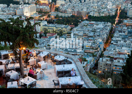 Al Fresco Dining with View, Orizontes Restaurant, Lykavittos Hill Athens, Greece Stock Photo