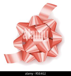 Rose gold pink realistic gift bow with ribbon, decoration for presents Stock Vector