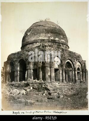 Rozah. [Photograph album of Lieutenant-Colonel John Whale. 1870's. Rozah on bank of Patar Talao [Wada Talao], Champaner. General view of the tomb, with central dome surrounded by arcades.  Image taken from [Photograph album of Lieutenant-Colonel John Whaley Watson, Bombay Army].  Originally published/produced in 1870's. . Source: OIOC Photo 598/25,. Stock Photo