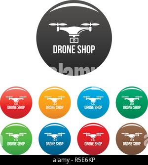 Drone shop icons set 9 color vector isolated on white for any design Stock Vector