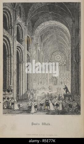 Paul's walk. A scene inside St. Paul's catherdral. Old Saint Paul's: a tale of the Plague and the Fire ... With illustrations by John Franklin. London : Hugh Cunningham, 1841. Source: N.1540, vol.1, frontispiece. Author: FRANKLIN, JOHN. William Harrison Ainsworth. Stock Photo