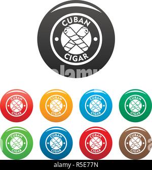 Cuban fresh cigar icons set 9 color vector isolated on white for any design Stock Vector