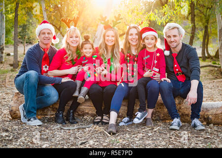 Christmas Themed Multiethnic Family Portrait Outdoors. Stock Photo