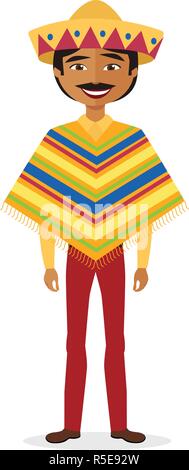 Mexican man cartoon flat in national costume vector illustration isolated on white background eps 10 Stock Vector
