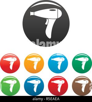 Hair dryer icons set 9 color vector isolated on white for any design Stock Vector