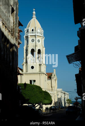 Panama, Panama City, Casco Viejo, Old Quarter, San Francisco de Assisi Iglesia, Simon Bolivar Plaza Stock Photo