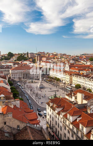 View over Rossio square Praca Dom Pedro IV, Lisbon, Portugal Stock Photo