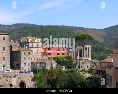 TIVOLI, ITALY - SEPTEMBER 29, 2017: Beautiful park of Villa Gregoriana and charming medieval buildings in Tivoli, a day trip from Rome