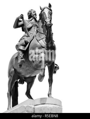 Equestrian statue of King Charles 1st in Trafalgar Square, London,UK. created by French sculptor Hubert Le Sueur in1633. Stock Photo