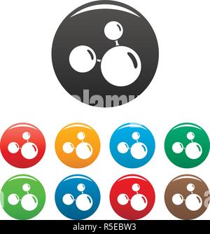 Triple molecule icons set 9 color vector isolated on white for any design Stock Vector