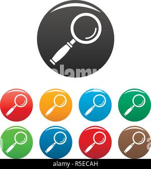 Magnify glass icons set 9 color vector isolated on white for any design Stock Vector