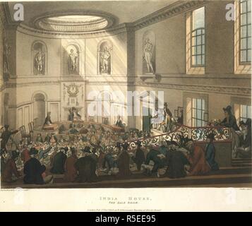 'India House, The Sale Room'. London, 1808. Aquatint. Source: P699. Author: Stadler, Joseph C. Stock Photo