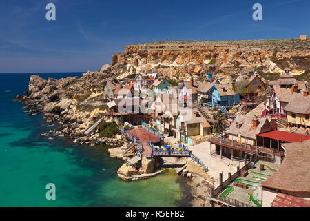 Malta, Northwest Malta, Anchor Bay, Sweethaven, Popeye Village, family fun park, formerly film set for the movie Popeye with Robin Williams Stock Photo