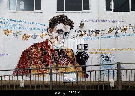 George Orwell mural, Southwold Pier, North Parade, Southwold, Waveney district, Suffolk, East Anglia, England, Great Britain, United Kingdom UK Europe Stock Photo