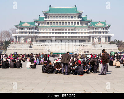 Democratic Peoples's Republic of Korea (DPRK), North Korea, Kim Il Sung Square in the capital city of Pyongyang, Grand People's Study Hall Stock Photo
