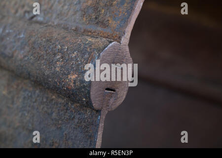 A closeup of a Goldfields water pipe section, showing how the two halves were attached to form the round pipe. Stock Photo