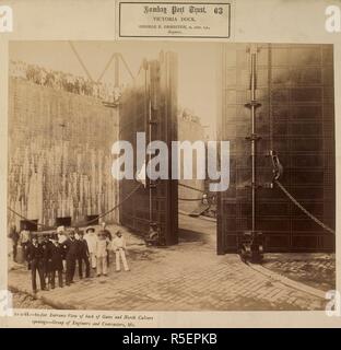 80-feet entrance. View of back of gates and north culvert openings - Group of engineers and contractors, &c. [Victoria Dock construction, Bombay]. Bombay Port Trust. Prince's Dock Extension Works. 21 Feb. 1888. Photograph. Source: Photo 173/(63). Language: English. Stock Photo