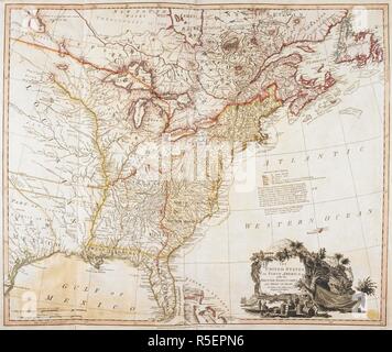 An 18th century map of the United States of America, with the British and Spanish territories. The United States of North America. With the British & Spanish Territories according to the Treaty. Engrav'd by Wm. Faden. 1793. Source: Maps K.Top.120.2. Author: Faden, William. Stock Photo