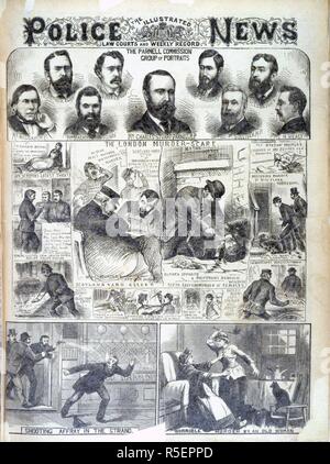The Parnell Commission. The Illustrated Police News. Law courts and weekly. London, November 3, 1888. The Parnell Commission group of portraits': Eight portraits, including one of Charles Stuart Parnell. 'The London murder scare, Mitre Square mystery': Illustrations relating to the Whitechapel or 'Jack the Ripper' murders.  Image taken from The Illustrated Police News. Law courts and weekly record.  Originally published/produced in London, November 3, 1888. . Source: Colindale, front page, number 1,290. Language: English. Stock Photo