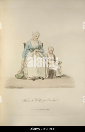 Woman and child of Friesland. The mother wears a head piece of fine lace. The girl is reading from a bible. The Costume of the Netherlands displayed in thirty coloured engravings after drawings from nature by Miss Semple; with descriptions in English and French. London, 1817. Source: 140.g.20, opposite page 18. Language: English/French. Stock Photo