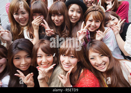 Japan, Tokyo, Harajuku, Group of Japanese Girls Stock Photo
