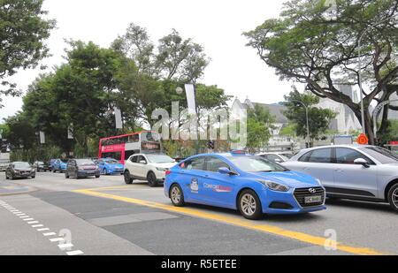 Heavy city traffic in Singapore. Stock Photo