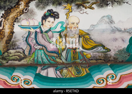 China, Beijing, Summer Palace, Buddhist Fragrance Pavilion, Painted Artwork depicting Historical Chinese Mythological Scene Stock Photo