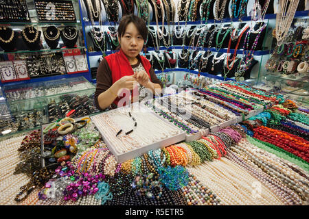 China, Beijing, Hong Qiao Pearl Market, Necklace Shop Stock Photo