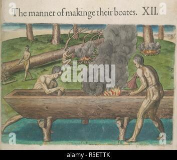 de bry: canoe making, 1590. /npowhatan native americans