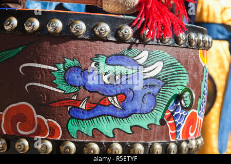 South Korea, Seoul, Deoksugung Palace, Ceremonial Guard Drum Detail depicting Dragon Stock Photo