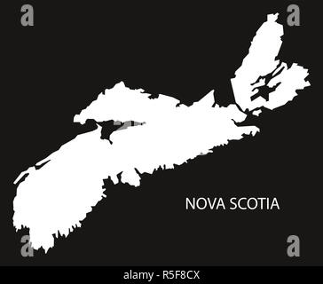 Nova Scotia Canada map black inverted silhouette illustration shape Stock Photo