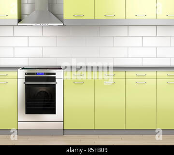 Kitchen exhaust hood in kitchen interior. 3D rendering Stock Photo - Alamy