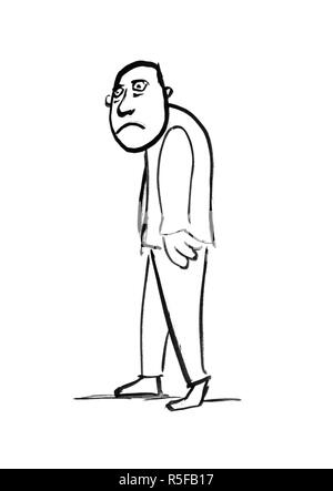 Black Ink Grunge Hand Drawing of Sad and Depressed Man or Businessman Stock Photo