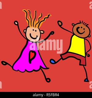 Happy Doodle Boy And Girl Playing Patty Cake Illustration Stock Vector Image Art Alamy