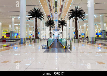 Dubai International Airport, Terminal 3 walkway towards arrival hall ...