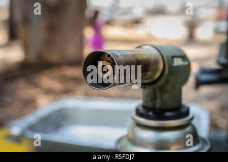 Closeup of manual gas burner Stock Photo