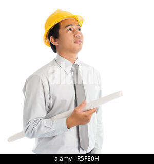 Asian male with safety hardhat Stock Photo