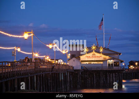 USA, California, Southern California, Santa Barbara, Stearns Wharf, dusk Stock Photo