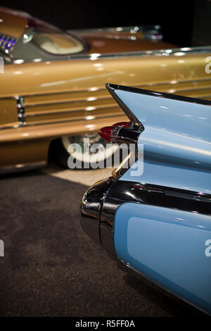 USA, California, Southern California, Los Angeles, Petersen Automotive Museum, 1950s era Pontiac and Cadillac hot rod custom automobiles Stock Photo