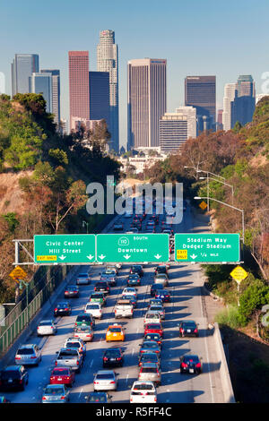 Pasadena Freeway (CA Highway 110) Leading to Downtown Los Angeles, California, USA