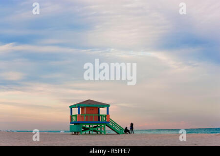 Lifeguard Hut, early morning, South Beach, Miami, Florida, USA Stock Photo