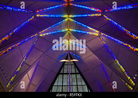 USA, Colorado, Colorado Springs, United States Air Force Academy, Cadet's Chapel, stained-glass interior Stock Photo